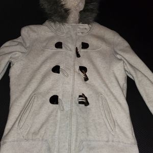 Aeropostale 87 fur trim hood zip up sweater jacket